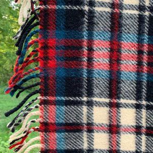 VTG Plaid Wool Blanket Marshall Field & Company Fringe Classic Preppy Throw